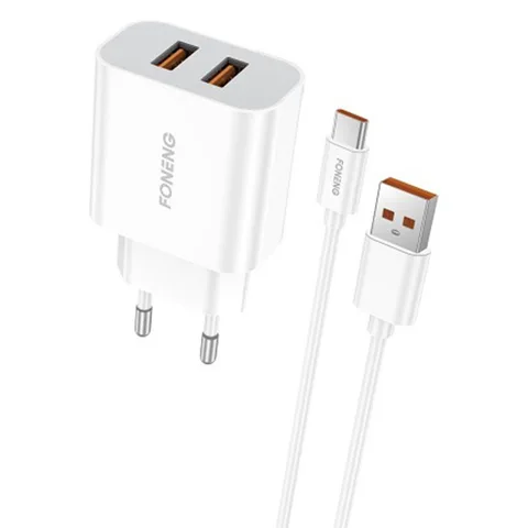 Сетевое зарядное устройство FONENG EU45 Dual USB Charger + кабель USB Type-A to USB Type-C 1m (EU45-CH-TC) White