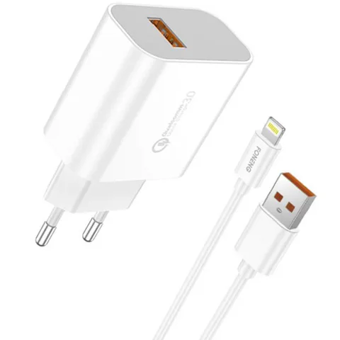 Сетевое зарядное устройство FONENG EU46 QC3.0 Charger + кабель USB Type-A to Lightning (EU46-CH-IP) White