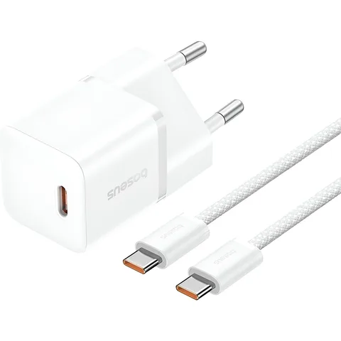 Мережевий зарядний пристрій Baseus GaN5 Fast Charger (mini) 1C 20W + кабель Baseus Dynamic 3 Series Fast Charging USB Type-C to USB Type-C 100W 1m (P10110900213-01) Moon White