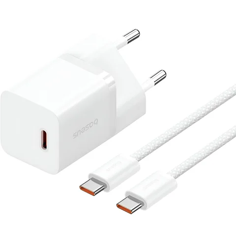 Мережевий зарядний пристрій Baseus GaN5 Fast Charger(mini) 1C 30W + кабель Type-C to Type-C 100W 1m (P10110902213-00) Moon White