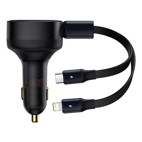 Автомобільний зарядний пристрій Baseus Enjoyment Retractable 2-in-1 C+L 30W (CGTX000001) Black