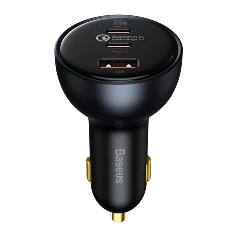 Автомобільний зарядний пристрій Baseus Qualcomm Quick Charge 5 Technology Multi-Port Fast Charge C+C+U 160W set Gray з кабелем Type-C to Type-C 100W (20V/5A) 1m (TZCCZM-0G) Black