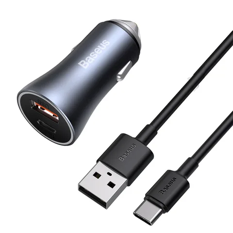 Автомобільний зарядний пристрій Baseus Golden Contactor Pro Dual Quick Charger U+C 40W з кабелем USB для Type-C 5A 1m (TZCCJD-0G) Dark Gray