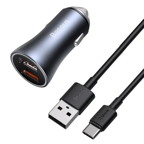 Автомобільний зарядний пристрій Baseus Golden Contactor Pro Dual Quick Charger U+U 40W з USB-кабелем For Type-C 5A 1m (TZCCJD-A0G) Dark Gray