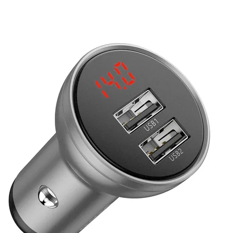 Автомобільний зарядний пристрій Baseus Digital Display Dual USB 4.8A 24W (CCBX-0S) Silver