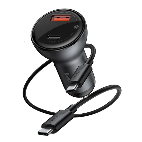 Автоматичний зарядний пристрій Baseus 2USB Digital Display (4.8A) + Mini Cable Type-C to Type-C (TZCCBX-C0G) Black