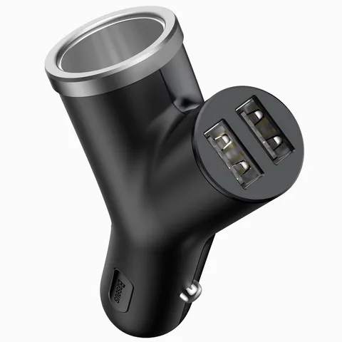 Автомобільний зарядний пристрій Baseus Y type dual USB+cigarette lighter extended car charger (CCALL-YX01) Black