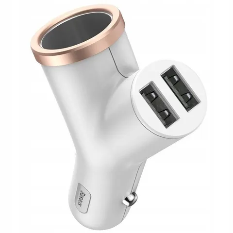 Автомобільний зарядний пристрій Baseus Y type dual USB+cigarette lighter extended car charger (CCALL-YX02) White