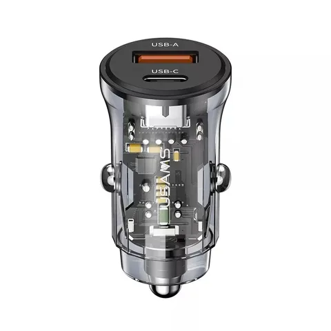 Автомобільний зарядний пристрій Usams C32 30W Transparent A+C Mini Car Charger (US-CC164/CC164CC01) Black