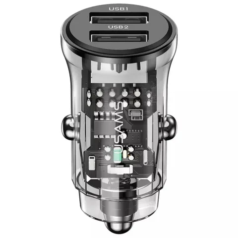Автомобільний зарядний пристрій Usams C31 15W Transparent Dual USB A+A Mini Car Charger (US-CC162/CC162CC01) Black