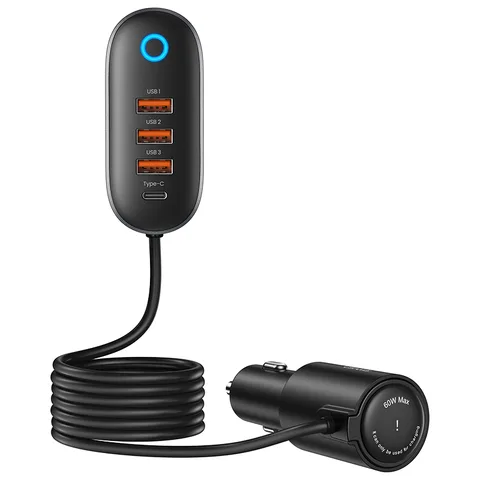 Автомобільний зарядний пристрій Usams 56W 4 USB Ports Extension Fast Car Charger With Cigarette Lighter (US-CC161/CC161CC01) Black
