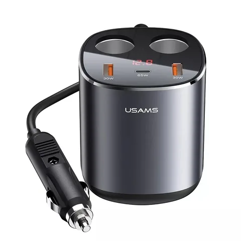 Автомобільний зарядний пристрій Usams C28 245W 2A+C 3 Ports + Dual Cigarette Lighters Digital Display Fast Car Charger (US-CC151/CC151TC01) Grey