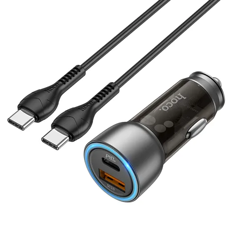Автомобільний зарядний пристрій Hoco Sprinter 43W dual port PD25W+QC3.0 Car Charger Set (Type-C to Type-C) (NZ8) Brown