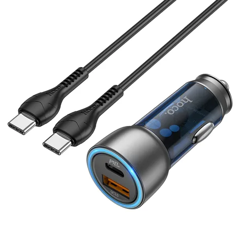 Автомобільний зарядний пристрій Hoco Sprinter 43W dual port PD25W+QC3.0 Car Charger Set (Type-C to Type-C) (NZ8) Blue
