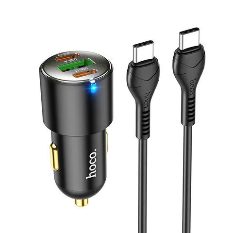 Автомобільний зарядний пристрій Hoco PD45W 3-port (2C1A) Car Charger Set (Type-C to Type-C) (NZ6) Black