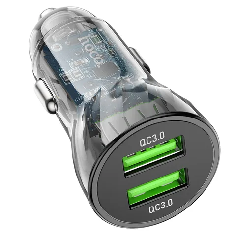 Автомобільний зарядний пристрій Hoco Transparent Discovery Edition Dual Port QC3.0 Car Charger (Z47) Black