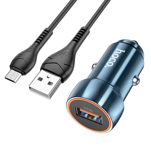 Автомобільний зарядний пристрій Hoco Blue Shield Single Port QC3.0 Car Charger Set (Micro) (Z46) Sapphire Blue