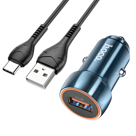 Автомобільний зарядний пристрій Hoco Z46 Blue Shield Single Port QC3.0 Car Charger Set (Type-C) (6931474770325) Sapphire Blue