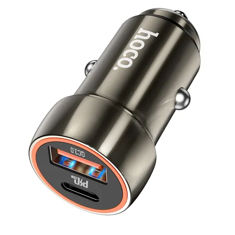 Автомобільний зарядний пристрій Hoco Blue Whale PD20W+QC3.0 Car Charger (Z46A) Metal Gray