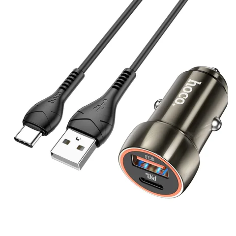 Автомобільний зарядний пристрій Hoco Blue Whale PD20W+QC3.0 Car Charger Set (Type-C) (Z46A) Metal Gray
