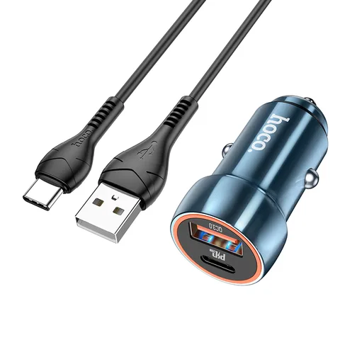 Автомобільний зарядний пристрій Hoco Blue Whale PD20W+QC3.0 Car Charger Set (Type-C) (Z46A) Sapphire Blue