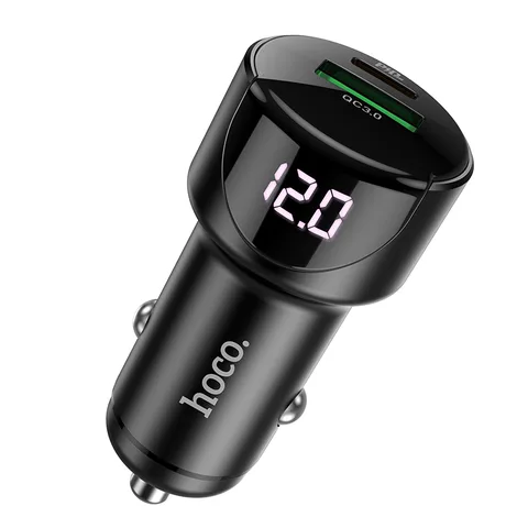Автомобільний зарядний пристрій Hoco Light Road Dual Port Digital Display PD20W+QC3.0 Car Charger (Z42) Black