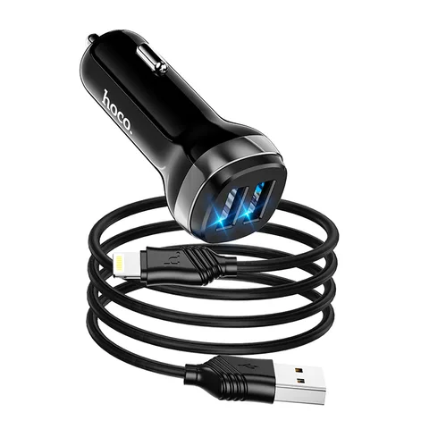 Автомобільний зарядний пристрій Hoco Superior Dual Port Car Charger Set (iP) (Z40) Black