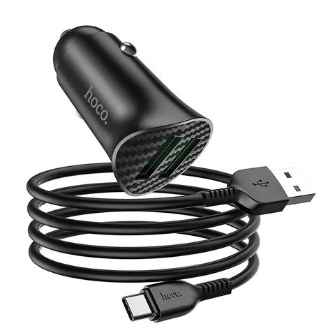 Автомобільний зарядний пристрій Hoco Farsighted Dual Port QC3.0 Car Charger Set (Type-C) (Z39) Black