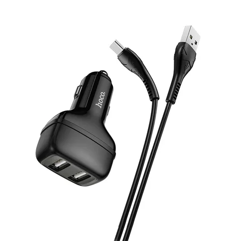 Автомобільний зарядний пристрій Hoco Leader Dual Port Car Charger Set (iP) (Z36) Black