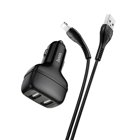 Автомобільний зарядний пристрій Hoco Leader Dual Port Car Charger Set (Type-C) (Z36) Black