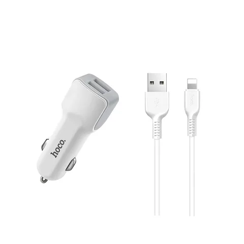 Автомобільний зарядний пристрій Hoco Grand Style Dual-Port Car Charger Set With IP Cable (Z23) White