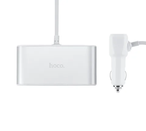 Автомобільний зарядний пристрій Hoco LCD One-Pull-Three Car Charger (Z13) Silver