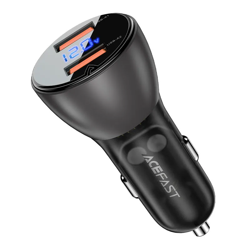 Автомобильное зарядное устройство Acefast B7 Metal 45W (USB-A + USB-A) With Digital Display (AFB7B) — фото 2