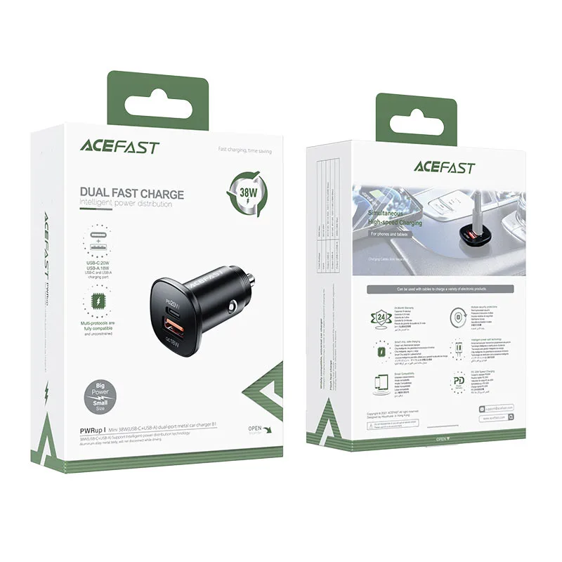 Автомобильное зарядное устройство Acefast B1 Mini 38W (USB-C+USB-A) Dual-Port Metal Car Charger (AFB1B) — фото 5