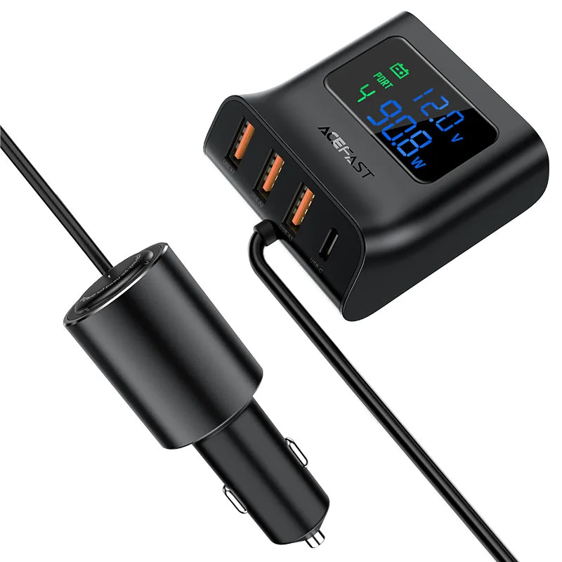 Автомобильное зарядное устройство Acefast B8 Digital Display Car HUB Charger (AFB8)
