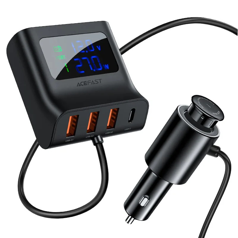 Автомобильное зарядное устройство Acefast B8 Digital Display Car HUB Charger (AFB8) — фото 2