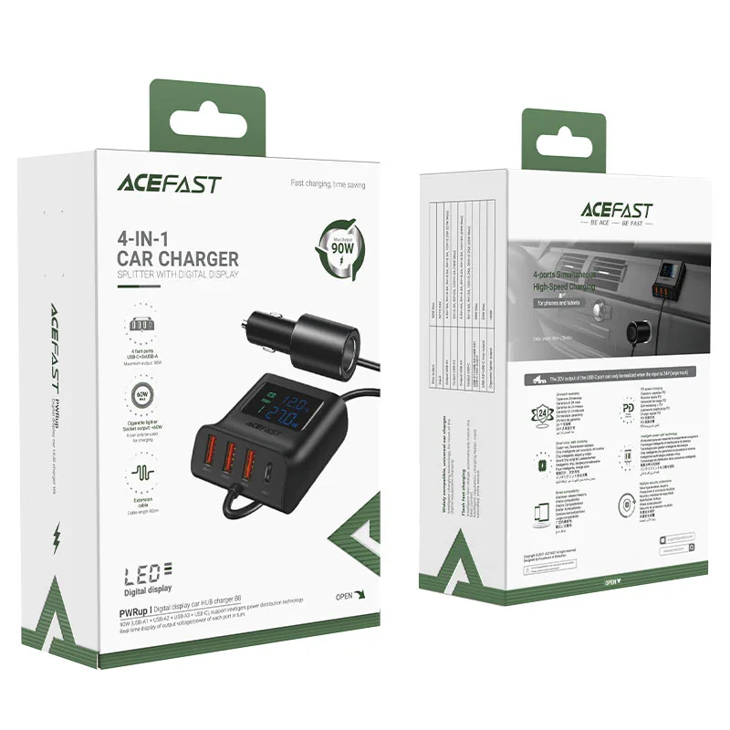 Автомобильное зарядное устройство Acefast B8 Digital Display Car HUB Charger (AFB8) — фото 5