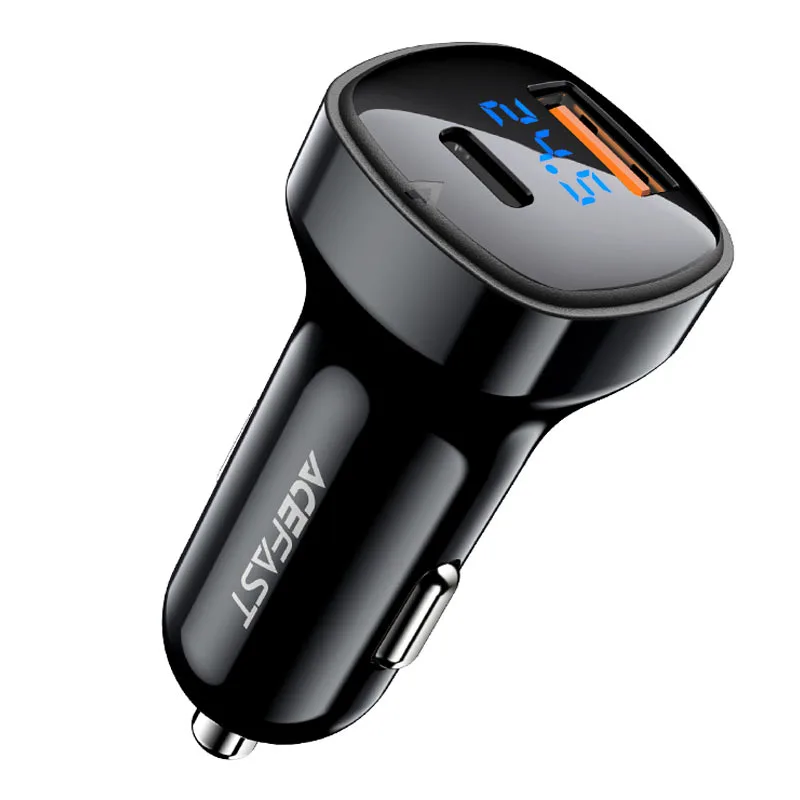 Автомобильное зарядное устройство Acefast B4 Digital Display 66W (USB-C+USB-A) Dual Port Car Charger (AFB4B) — фото 4