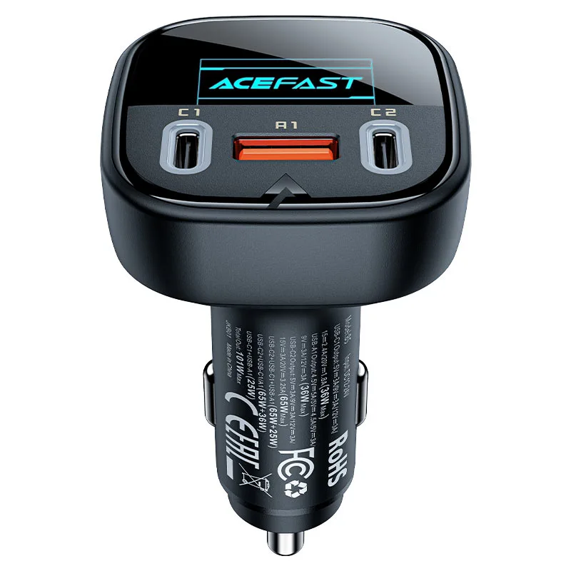 Автомобильное зарядное устройство Acefast B5 101W (2C+A) Metal Car Charger With OLED Smart Display (AFB5B)