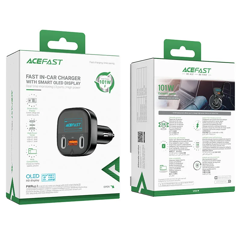 Автомобильное зарядное устройство Acefast B5 101W (2C+A) Metal Car Charger With OLED Smart Display (AFB5B) — фото 5