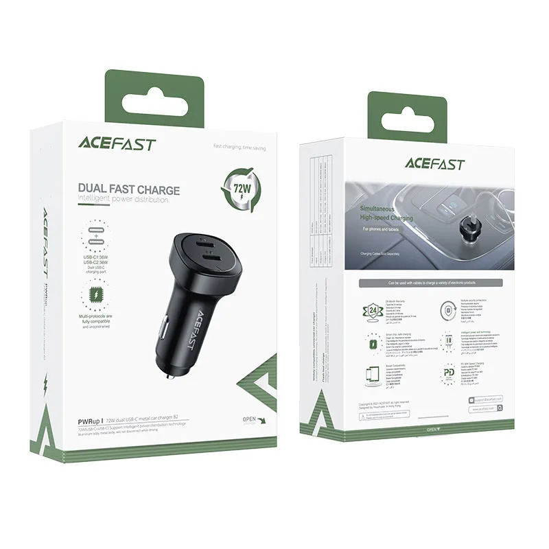 Автомобильное зарядное устройство Acefast B2 72W Dual USB-C Metal Car Charger (AFB2B) — фото 5