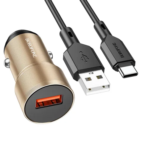 Автомобільний зарядний пристрій Borofore BZ19A Wisdom Single Port QC3.0 Car Charger Set (Type-C) (BZ19ACG) Gold