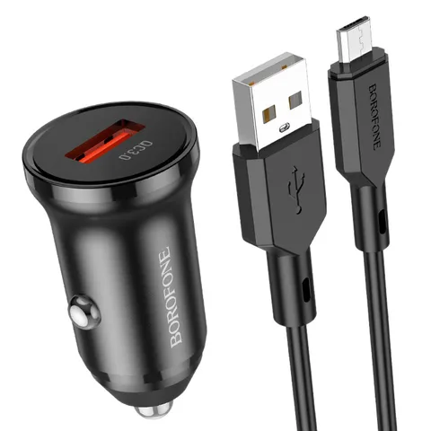 Автомобільний зарядний пристрій Borofore BZ18 Single Port QC3.0 Car Charger Set (Micro) (BZ18MB) Black