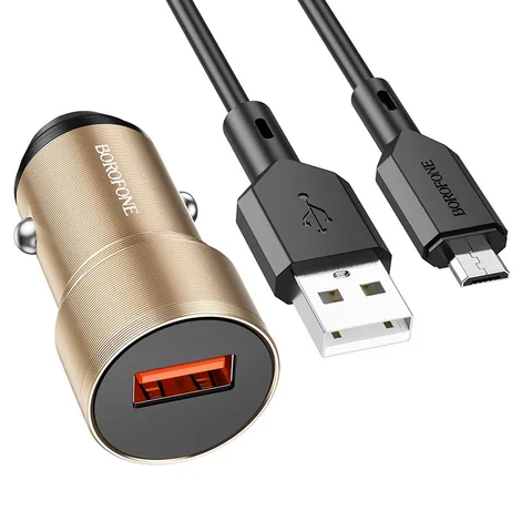 Автомобільний зарядний пристрій Borofore BZ19A Wisdom Single Port QC3.0 Car Charger Set (Micro) (BZ19AMG) Gold
