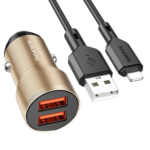 Автомобільний зарядний пристрій Borofore BZ19 Wisdom Dual Port Car Charger Set (iP) (BZ19LG) Gold