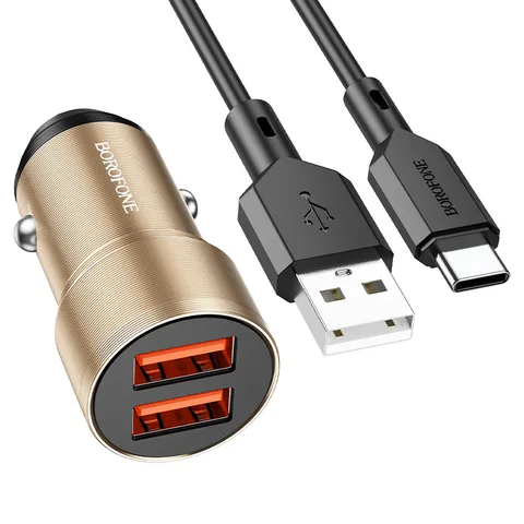 Автомобільний зарядний пристрій Borofore BZ19 Wisdom Dual Port Car Charger Set (Type-C) (BZ19CG) Gold