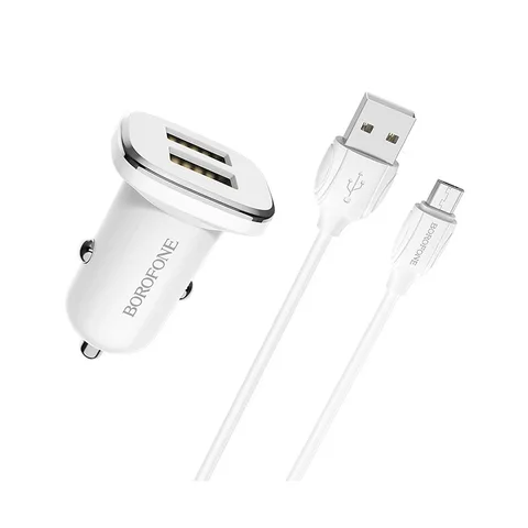 Автомобільний зарядний пристрій Borofore BZ12 Double Port In-Car Charger Set With Micro-USB (BZ12M) White