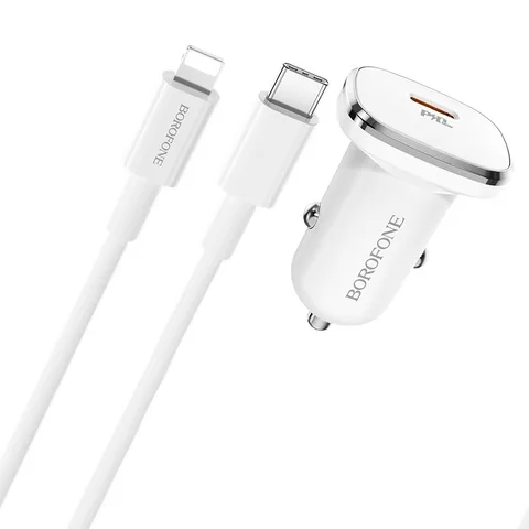 Автомобільний зарядний пристрій Borofore BZ12B Single Port QC3.0 (Type-C to Lightning) (BZ12BCLW) White