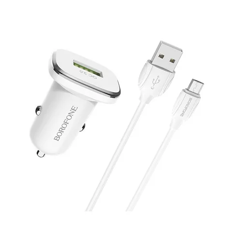 Автомобільний зарядний пристрій Borofore BZ12A Single Port QC3.0 With Micro-USB Cable (BZ12AM) White