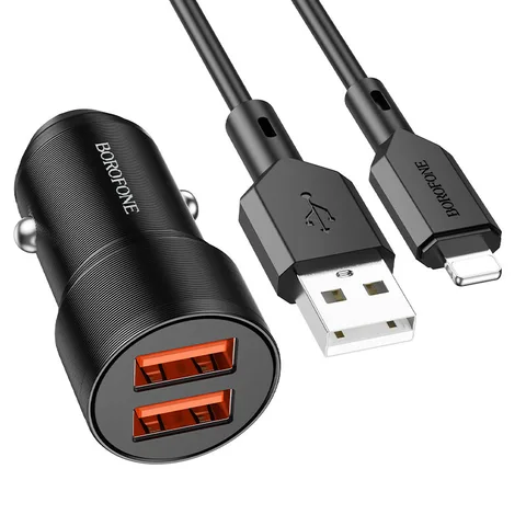 Автомобільний зарядний пристрій Borofore BZ19 Wisdom Dual Port Car Charger Set (iP) (BZ19LB) Black